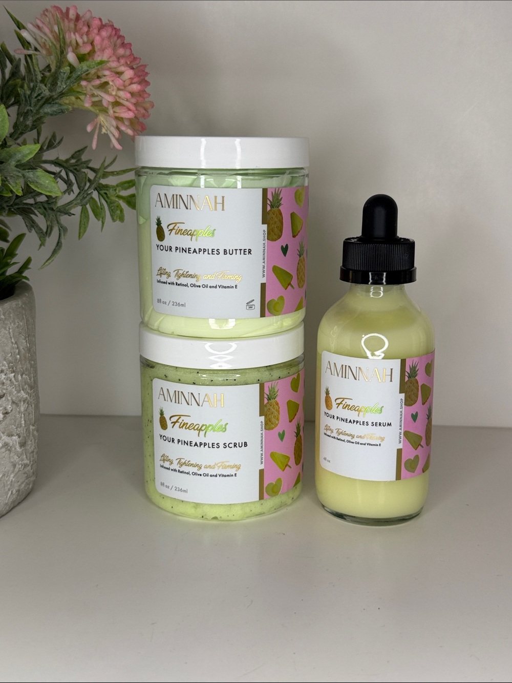 AMINNAH Fineapples Pineapple Body Butter, Scrub & Serum